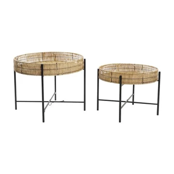 Kisasztal szett bambusz, fém 64x64x48,5 cm barna, fekete S/2