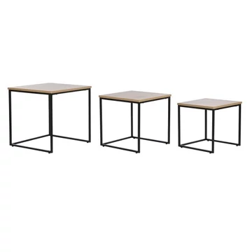 Kisasztal szett fém, mdf 45x45x45 cm natúr, fekete S/3