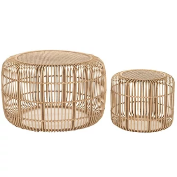 Kisasztal szett fonott rattan, bambusz 80x80x50 cm barna S/2