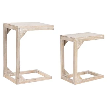 Kisasztal szett leveles mangófa 48,3x35,5x65,4 cm barna, fehér S/2