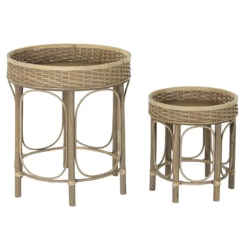 Kisasztal szett rattan 49x49x55 cm natúr S/2
