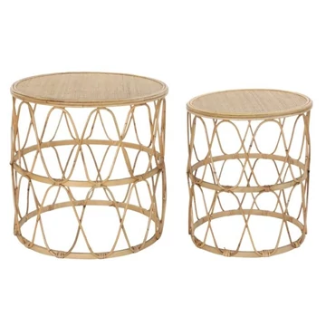 Kisasztal szett rattan 51x51x50 cm barna S/2