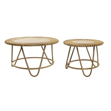 Kisasztal szett rattan 80x80x45,5 cm világosbarna S/2