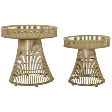 Kisasztal szett rattan, bambusz 61,5x61,5x61 cm barna S/2
