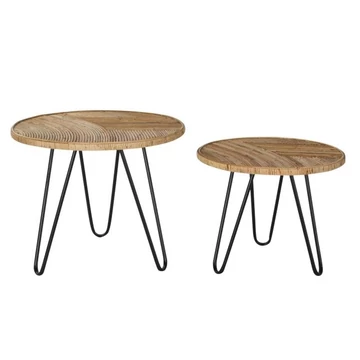 Kisasztal szett rattan, fém 61x61x50 cm barna, fekete S/2