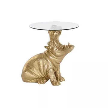 Kisasztal víziló poly, üveg 60x49x58 cm arany