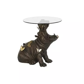 Kisasztal víziló poly, üveg 60x49x58 cm arany, fekete