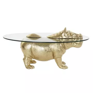 Kisasztal víziló poly, üveg 80x50x37 cm arany, átlátszó