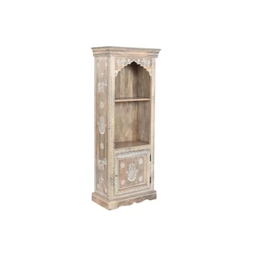 Könyvespolc virágos kézzel festett mangófa, mdf 61x30x152 cm natúr, fehér