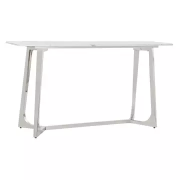 Konzol asztal acél, márvány 150x45x80 cm ezüst, fehér