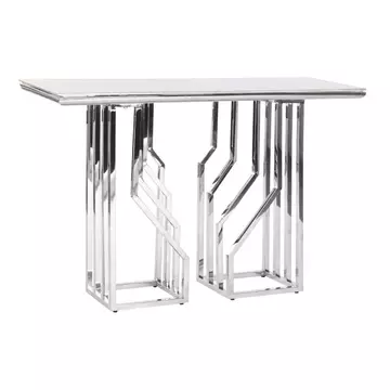 Konzol asztal acél, üveg 120x40x78 cm fehér, ezüst