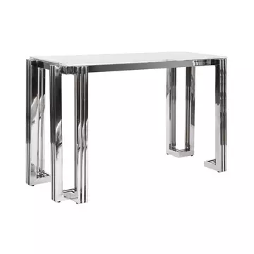 Konzol asztal acél, üveg 120x45x78 cm ezüst, fehér