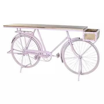 Konzol asztal bicikli fém, mangófa 180x41x94 cm halvány rózsaszín