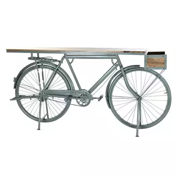 Konzol asztal bicikli fém, mangófa 195x40x91 cm menta, világosbarna