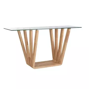 Konzol asztal diófa, üveg 145x45x75 cm barna, átlátszó