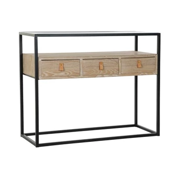 Konzol asztal fa, fém 100x38x80 cm natúr, fekete