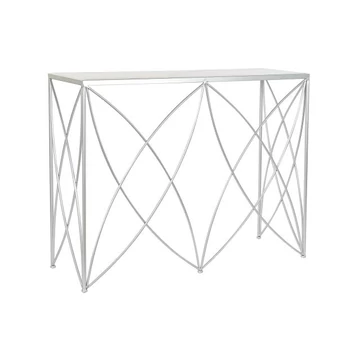 Konzol asztal fém, márvány 100x33x78 cm ezüst, fehér