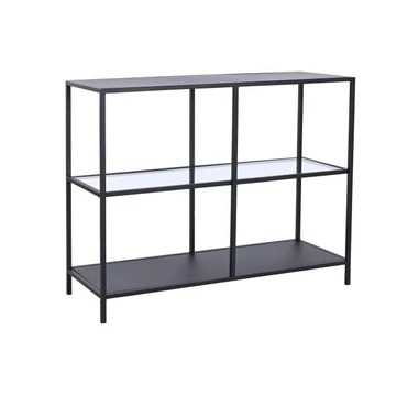 Konzol asztal fém, üveg 100x35x80 cm fekete