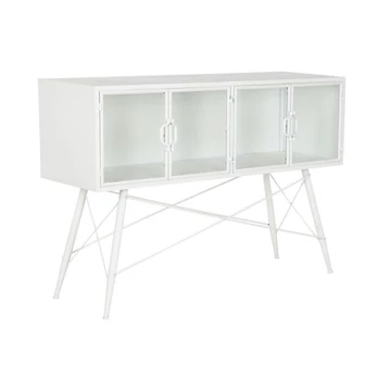 Konzol asztal fém, üveg 120x35x80 cm fehér