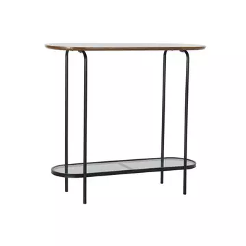 Konzol asztal fém, üveg, fa 90x30x80 cm fekete
