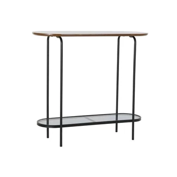 Konzol asztal fém, üveg, fa 90x30x80 cm fekete