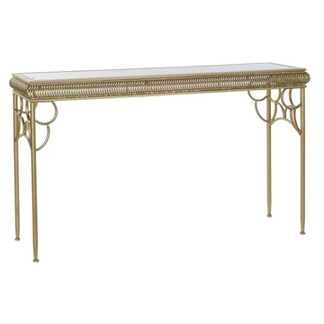 Konzol asztal fém, üveg, mdf 122x31x72 cm arany