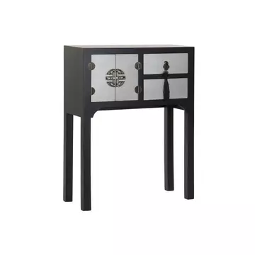 Konzol asztal keleti lucfenyő, mdf 63x26x83 cm fekete, ezüst