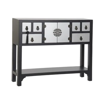 Konzol asztal keleti lucfenyő, mdf 95x24x79 cm fekete, ezüst