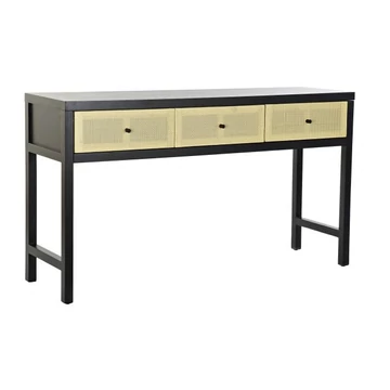 Konzol asztal lucfenyő, rattan 135x38x76 cm fekete, natúr