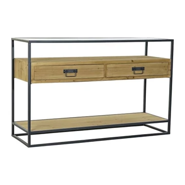 Konzol asztal lucfenyő, üveg, fém 120x40x76 cm világosbarna, fekete