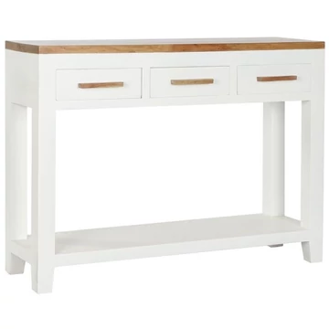 Konzol asztal mangófa, akácfa 110x30x80 cm fehér, barna