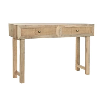 Konzol asztal mangófa, rattan 120x35x77 cm barna, natúr
