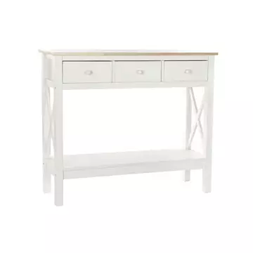 Konzol asztal nyárfa 100x32x85 cm fehér, natúr