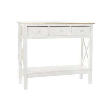 Konzol asztal nyárfa 100x32x85 cm fehér, natúr