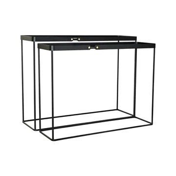 Konzol asztal szett fém, üveg 107,5x32,5x80,5 cm fekete S/2