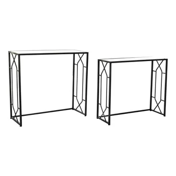 Konzol asztal szett fém, üveg 82x32x76 cm fekete S/2