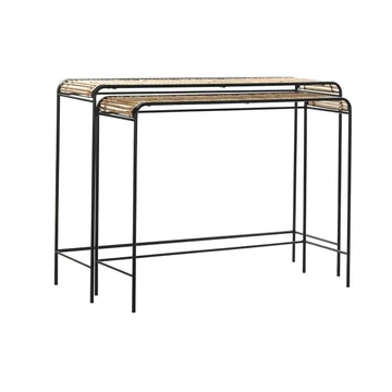 Konzol asztal szett rattan, fém 111x32x80 cm natúr, fekete S/2