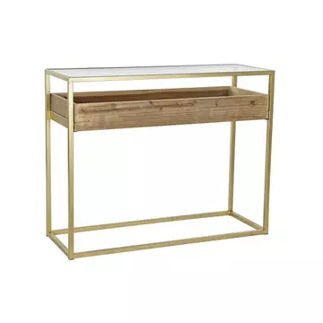 Konzol asztal trópusi fém, üveg, fa 100x38x80 cm arany, natúr