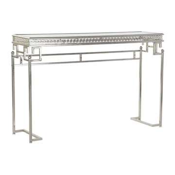 Konzol asztal tükör fém, üveg, mdf 117x31x75 cm ezüst