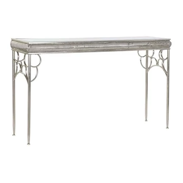 Konzol asztal tükör fém, üveg, mdf 122x31x72 cm ezüst