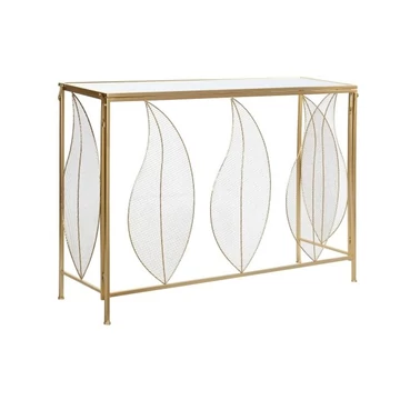 Konzol asztal tükör leveles fém, üveg 111x32x77 cm arany