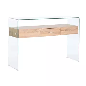 Konzol asztal üveg, mdf 120x35x80 cm világosbarna, átlátszó