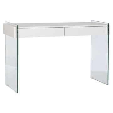 Konzol asztal üveg, mdf 120x40x76 cm fehér, átlátszó