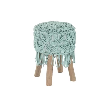 Lábtartó makramé pamut, fa 33x33x43 cm menta, barna