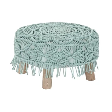 Lábtartó makramé pamut, fa 53x53x31 cm menta, natúr