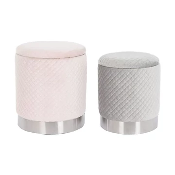 Lábtartó szett tetővel poliészter, mdf 40x40x45 cm pink, szürke S/2