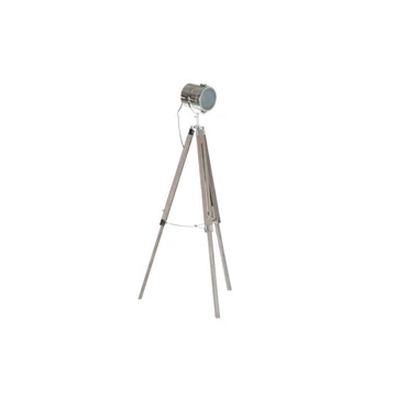 Lámpa álló háromlábú fa, fém 66x66x142 cm ezüst, világosbarna