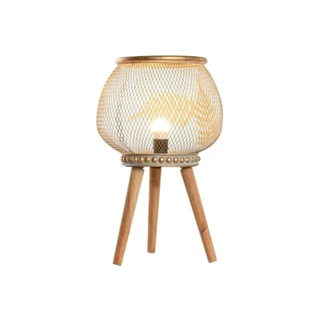 Lámpa asztali leveles fém, fa 33x33x51 cm arany, barna