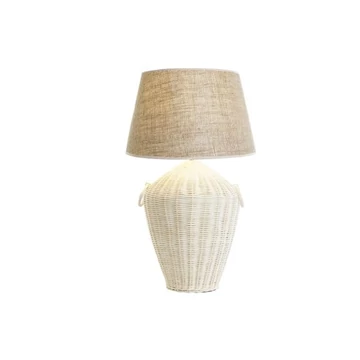 Lámpa asztali rattan, vászon 42x42x70 cm fehér, világosbarna