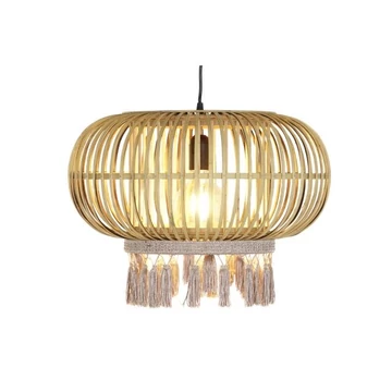 Lámpa mennyezeti bojtos rattan, poliészter 44x44x32 cm barna